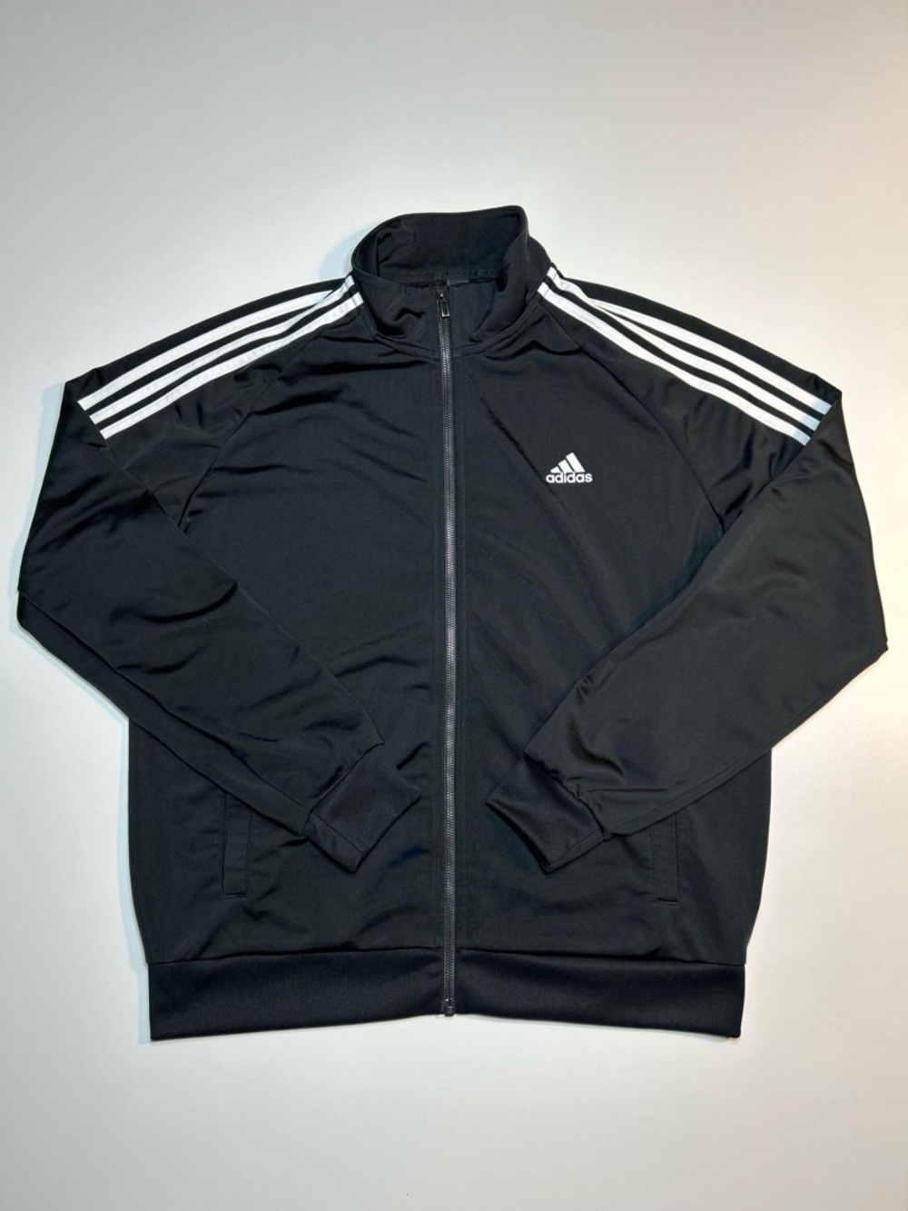 adidas Men's Essentials Warm-Up 3-Stripes Track Jacket Black White - Picture 1 of 6